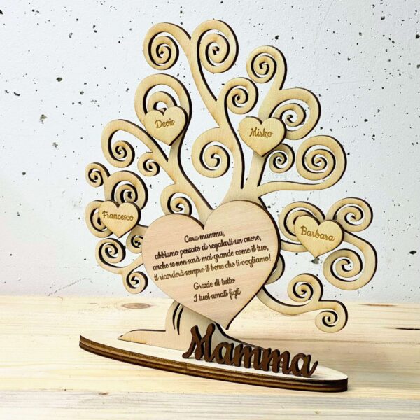 Albero in legno personalizzato con dedica e nomi - regalo maestre, mamma, compleanno 22 cm