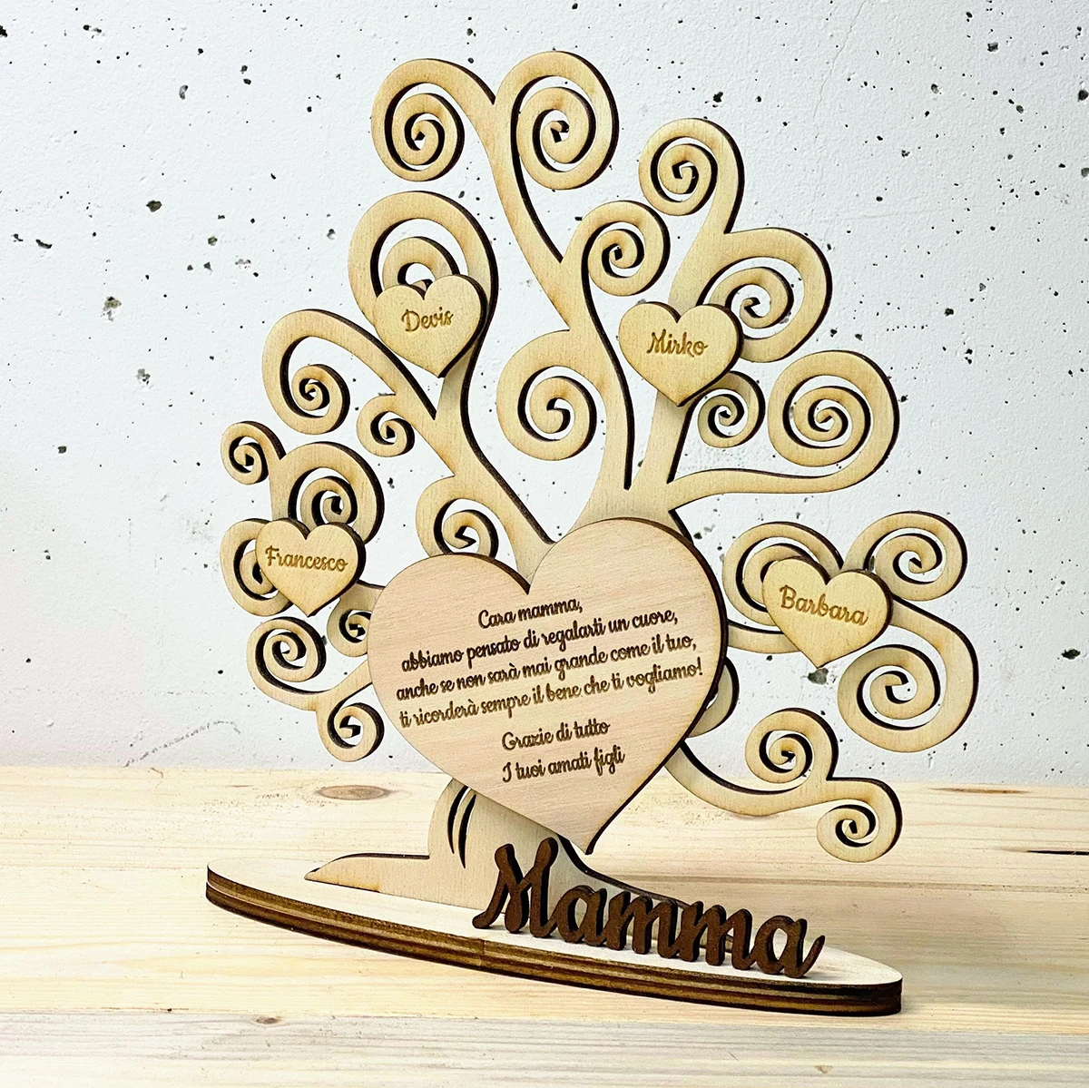Cuore in legno con dedica personalizzata - Idea regalo per San