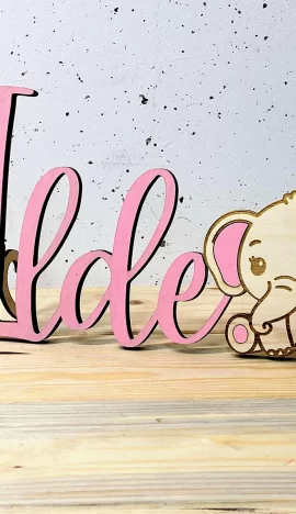 Nome Personalizzato in Legno con Elefante Decorativo 25 cm circa