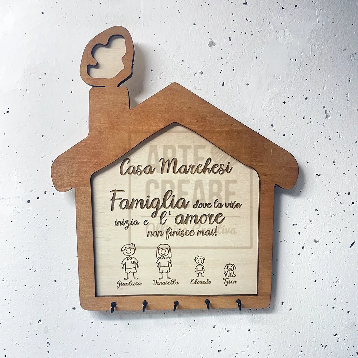 Casetta Appendichiavi Famiglia In Legno 22 Cm