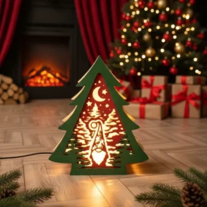 Lampada Albero Di Natale Mini In Legno – Decorazione Luminosa Per Le Feste Grafica B