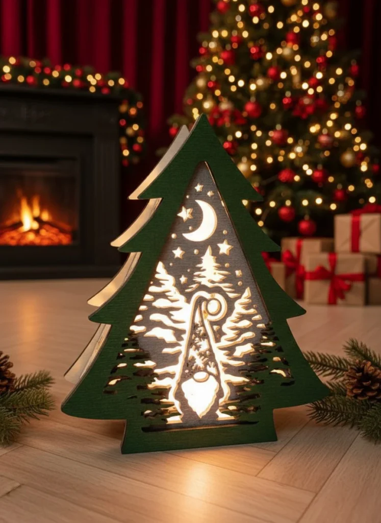 Lampade Natalizie Artigianali: 7 Motivi Per Scegliere le Migliori Decorazioni in Legno 2 Lampada Di Natale In Legno A Forma Di Albero Con Decorazioni Artigianali