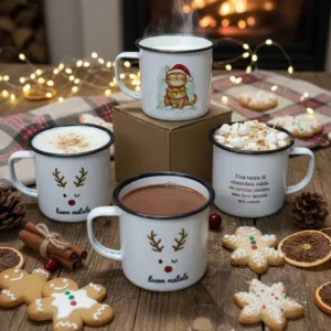 Tazze Natalizie In Metallo Smaltato – Design Festivi – Perfette Per Regali E Decorazioni Natalizie