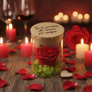 Rosa Eterna Sotto Vetro Con Tappo In Legno Inciso Regalo Romantico